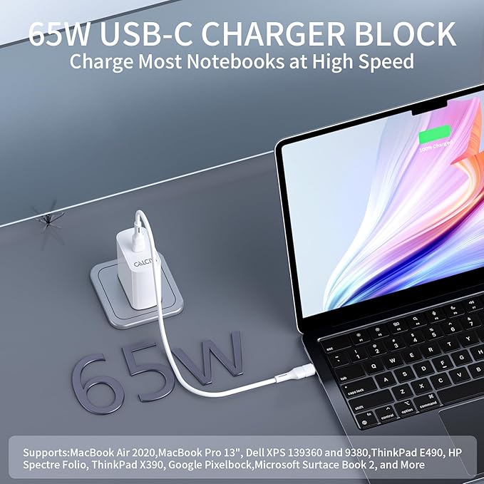 CALCINI USB C Charger Block, 65W Type C Fast Charger for MacBook Pro, Galaxy, Dell, iPhone 15, iPad Pro, and More