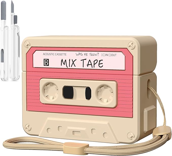 AirPods Pro 2 Case Cover, KOREDA Funny Cassette Tape Design Case for Airpods Pro 2nd Generation/1st Generation (2023/2022/2019), Cute Cartoon Fashion Silicone Protective Cover for Women Men (Pink)