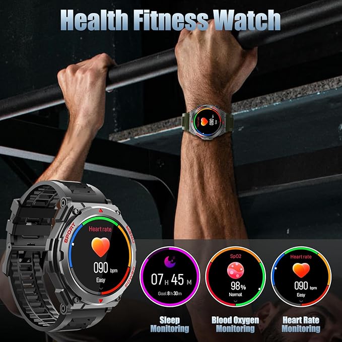 Military Smart Watch, 1.52-Inch Smartwatch with Text and Call, Heart Rate, Blood Oxygen, and Activity Trackers - Compatible with iPhone and Android, for Men and Women (Classic, Green)