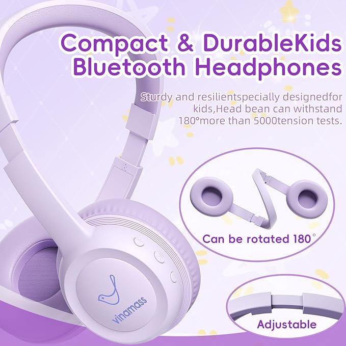 Kids Bluetooth Headphones,Kids Headphones Wireless with 85dB Volume Limiter, 30H Playtime, Adjustable Headband,Over-Ear Headphone for Kid School Online Class Travel(Purple)