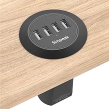 Simpeak 30W 4-Port USB Desk Charger Desktop Charging Station Mounts on The 2.0"/2.4" Grommet Hole with Power Cable (Match 2pcs Grommet),C51 Black - Image 1