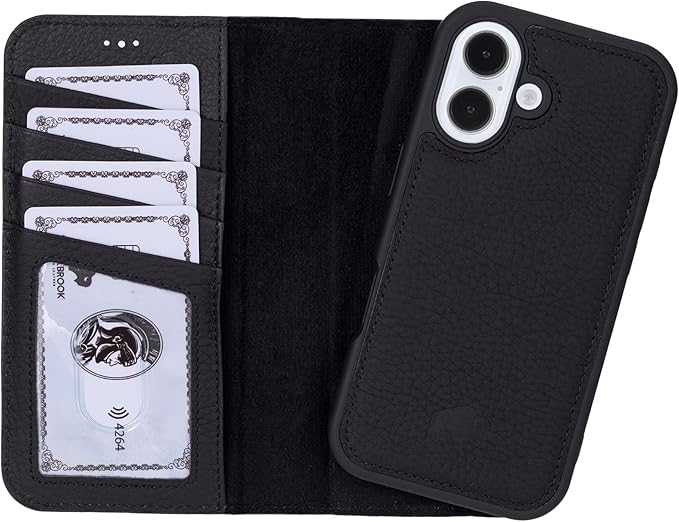 BLACKBROOK Case for iPhone 16 Wallet Case for Men and Women, Carter Full Grain Leather 2-in-1 Set for MagSafe Charging, Cash, ID and 4 Card Slots with RFID, Compatible with iPhone 16