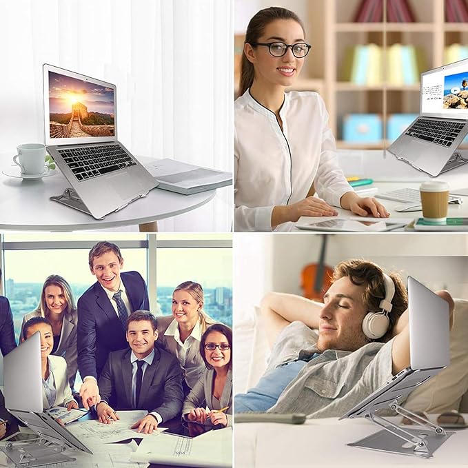 BESPORTBLE Foldable Adjustable Laptop Computer Stand Aluminum Alloy Notebook PC Holder Portable Silver for Home Office and Travel Use