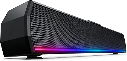 Kunodi USB Computer Speakers for Desktop PC, Stereo External Speakers with Dynamic Lights, Plug and Play, Easy Buttons, USB/USB C Powered Sound Bar for Desktop & Laptop, Desk
