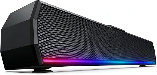 Kunodi USB Computer Speakers for Desktop PC, Stereo External Speakers with Dynamic Lights, Plug and Play, Easy Buttons, USB/USB C Powered Sound Bar for Desktop & Laptop, Desk