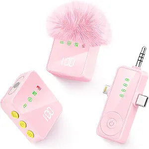 3 in 1 Wireless Lavalier Microphone for iPhone Android Camera-Pink