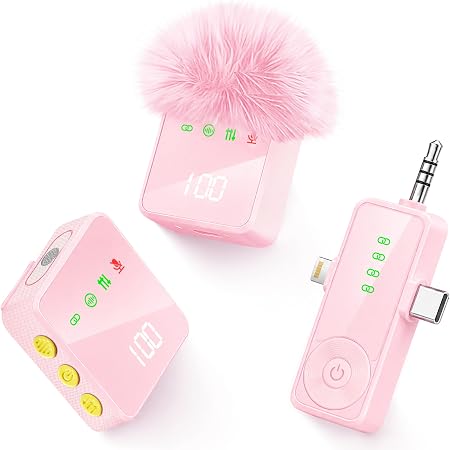 3 in 1 Wireless Lavalier Microphone for iPhone Android Camera-Pink