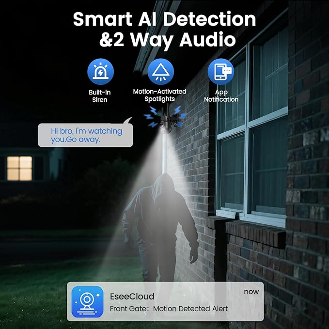 4G Cellular Wireless Outdoor 360° View Security Camera, No WiFi Needed, SIM Included, Solar & 9000 mAh Battery, 2K, PIR Alerts, Night Vision, IP65, SD/Cloud Storage