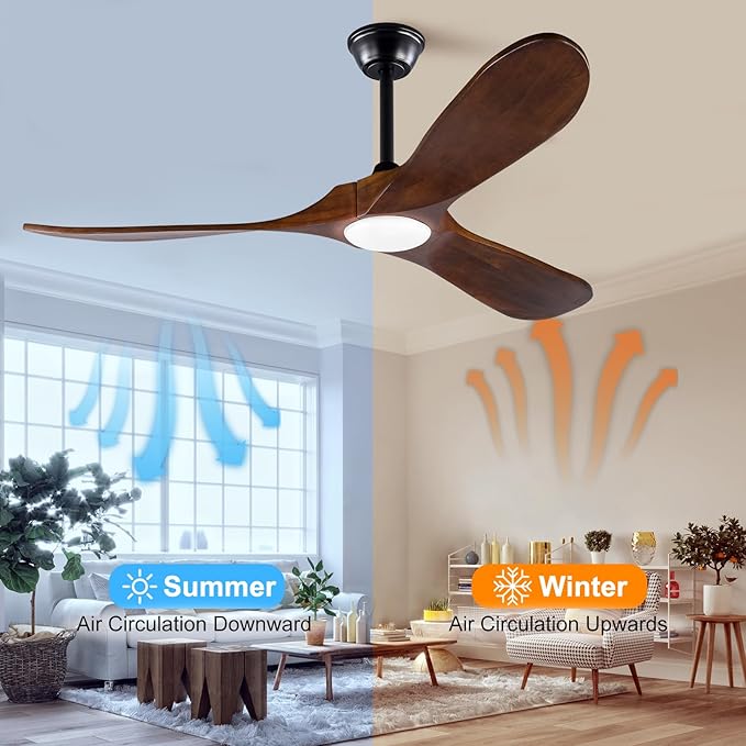 42 Inch Ceiling Fan with Lights, 42 Inch Wood Ceiling Fans with Remote Control, 3 Blades Reversible Quiet DC Motor Ceiling Fan, Indoor Outdoor for Living Room Bedroom Study