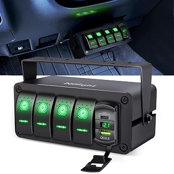 Nilight 4 Gang Rocker Switch Box w/Voltmeter PD Type C and USB Socket