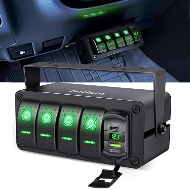 Nilight 4 Gang Rocker Switch Box w/Voltmeter PD Type C and USB Socket