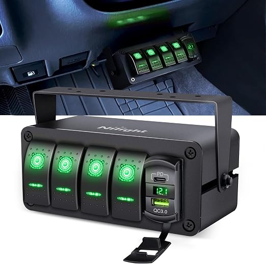 Nilight 4 Gang Rocker Switch Box w/Voltmeter PD Type C and USB Socket