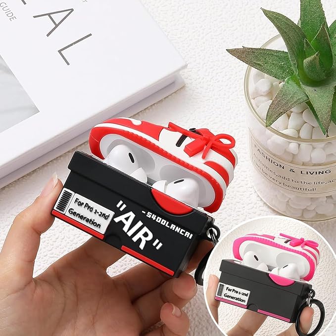 for Apple AirPods Pro 2nd Generation Case,Cute Cartoon Shoe Box Soft Silicone Protective Cases for AirPods Pro 2 Case with Keychain for Women Men, A-Red+Rose red,2Pack