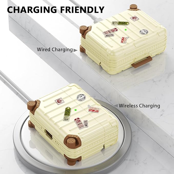 KOREDA Compatible with AirPods Pro 3 Case Cover, Cute Funny Suitcase Design Case for AirPods Pro 3rd Generation, Fashion Protective Hard Case for Women Men with Keychain and Cleaner Kit (Beige)