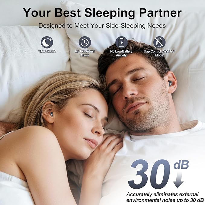 Sleep Earbuds Bluetooth 6.0 in Ear, 2026 Mini Sleep Headphones with Sleep Monitor and APP, Small Earplugs for Side Sleepers, 48H Playtime Sleep Earphones with Sleep Mode, Deep Black