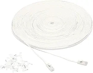Amazon Basics Cat 6 Ethernet RJ45 10Gbps Flat Network Cable, 100ft Snagless with Gold-Plated Connectors, Outdoor & Indoor Solid Patch Cord with Clips for Router, Modem, Gaming, Computer, White