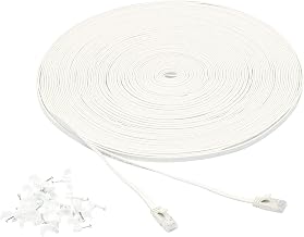 Amazon Basics Cat 6 Ethernet RJ45 10Gbps Flat Network Cable, 100ft Snagless with Gold-Plated Connectors, Outdoor & Indoor Solid Patch Cord with Clips for Router, Modem, Gaming, Computer, White - Image 1