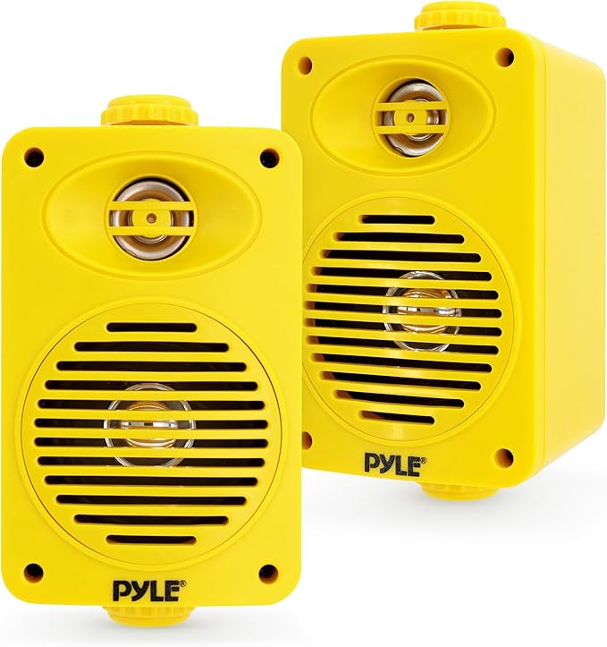 Pyle 3.5" 2-Way Waterproof Bluetooth Indoor/Outdoor Speaker – ½ High Compliance Polymer Tweeter, Compact Marine Deck/Poolside Sound System (Yellow)