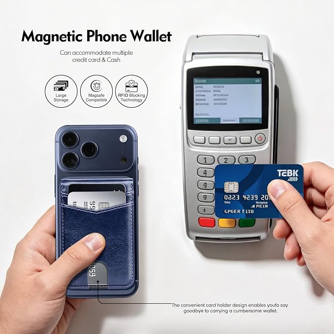 Compatible with Magsafe Case with Card Holder for Men Women Magnetic Ultra-Thin Wallet Bracket Adjustable Bracket for iPhone 17/16/15/14/13/12 Pro/Pro Max/PlusSeries,Blue