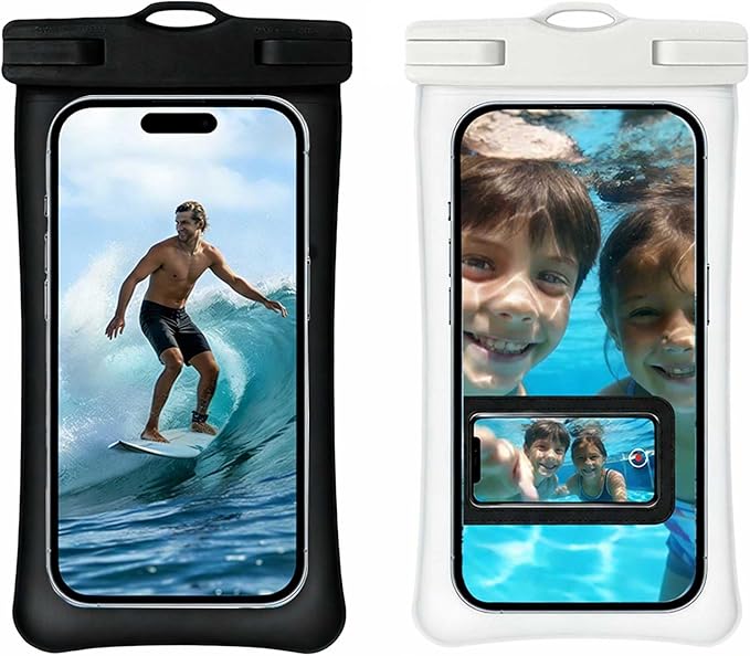 Floating Waterproof Phone Pouch, IPX8 Waterproof Phone Case with Lanyard, Dry Bag for Beach, Pool, Cruise Travel Essentials, Underwater Case for Snorkeling & Waterpark Black