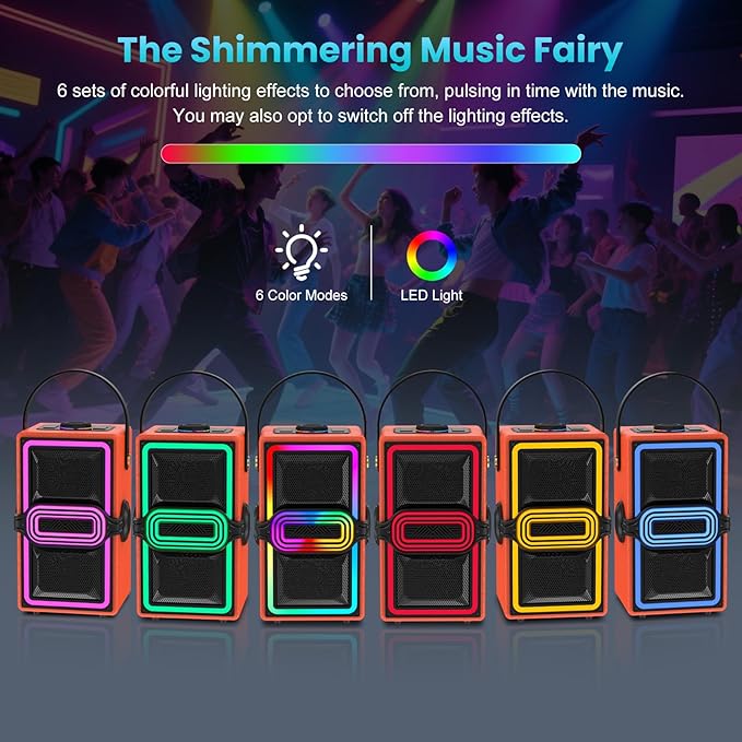 Bluetooth Speaker, 120W Peak Power Wireless Speakers Boombox with Deep Bass, Portable Loud Stereo Sound Subwoofer with LED Light Show for Party, Outdoor, Camping (Orange)