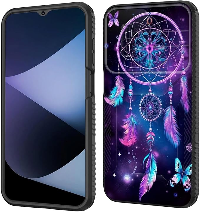 for Galaxy A15 5G Case Built in Slide Camera Lens Cover,Heavy Duty Shockproof Protection Dual Layer Case for Samsung Galaxy A15 5G 6.5 inch 2024,Butterfly Dream Catcher