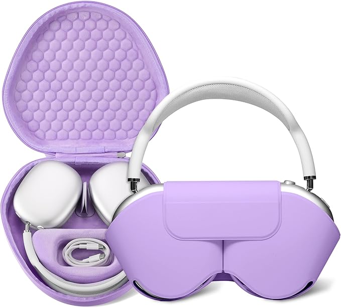 Maxjoy for AirPods Max Case [Shockproof & Dustproof] - Premium PU Leather & EVA Hybrid Hard Protective Cover, Travel Carrying Case with Storage for Apple AirPods Max Headphones (Light Purple)