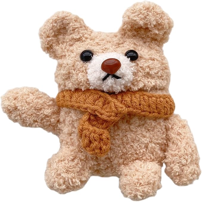 Yatchen Plush Bear Case for AirPods 3,Kawaii Cute 3D Cartoon Fur Bear with Scarf Funny Furry for AirPods 3rd Generation Cover with Keychain Protective Case Women Girls