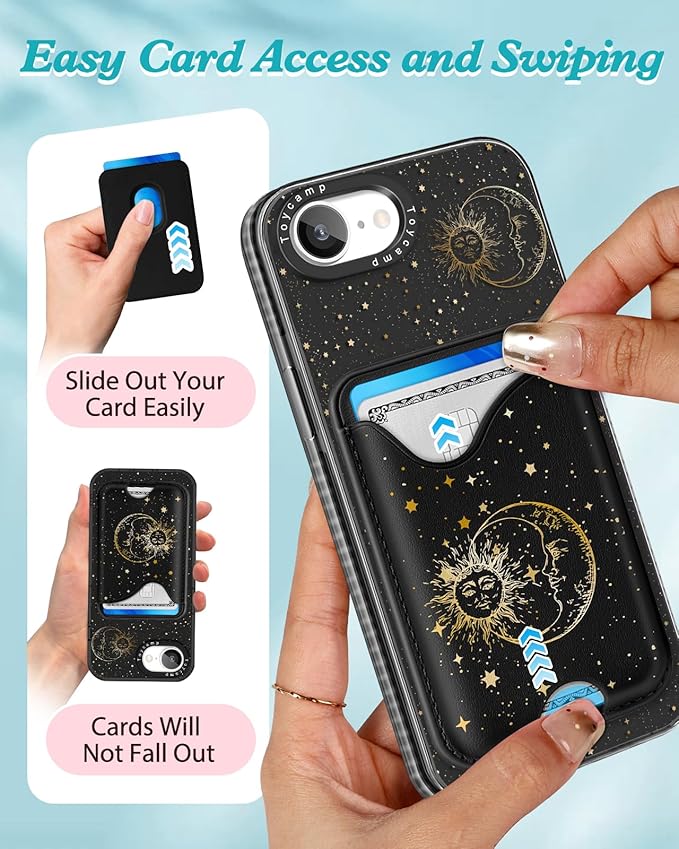 Toycamp for iPhone 16e Case 6.1 Inch - Compatible with Magsafe Credit Card Holder Wallet Magnetic Cute Women Teen Girls Kawaii Girly Unique Sun Moon Design Phone Cover for iPhone 16e