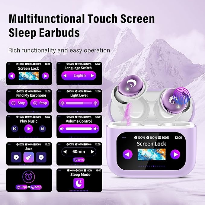 Sleep Earbuds Bluetooth 5.4 in Ear Smart Touch Screen Headphones, 48H Noise Cancelling Ear Buds with 5 EQ Modes, Mini Wireless Headphones Small Design for Side Sleepers, Clear Calls Earphones, IPX7