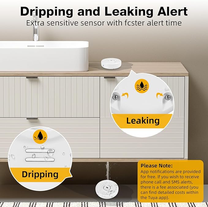 5 Pack WiFi Water Leak Sensor, 100 dB Water Alarm Leak Detector, for Home, Basement, Bathroom, Kitchen(5 Pack)