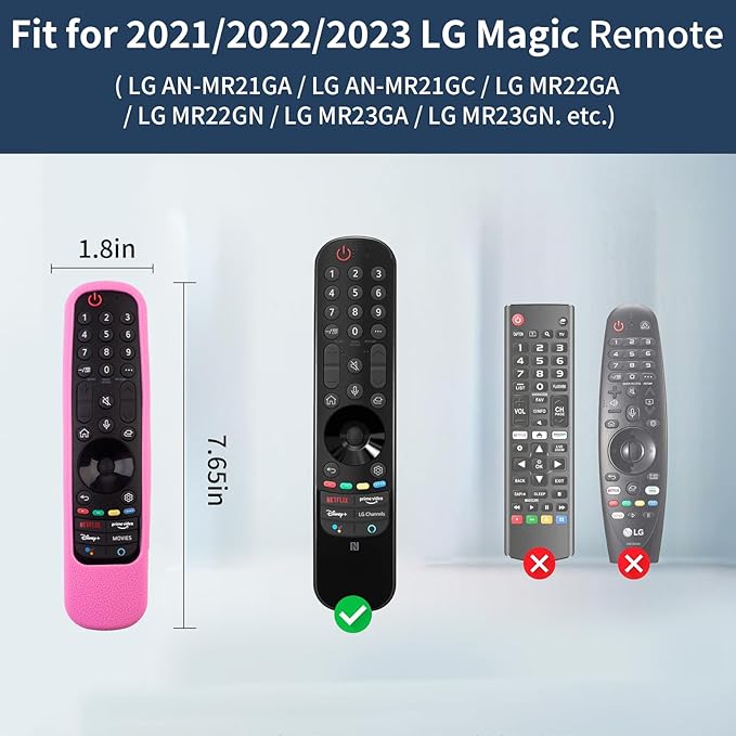 2 Pack Remote Cover for LG Magic, Silicone Protective Case for LG Smart TV Remote Controller LG MR21/ 22/23 Shockproof Anti-Slip Remote Case Remote Sleeve with Anti-Lost Loop (Black + Pink not Glow)
