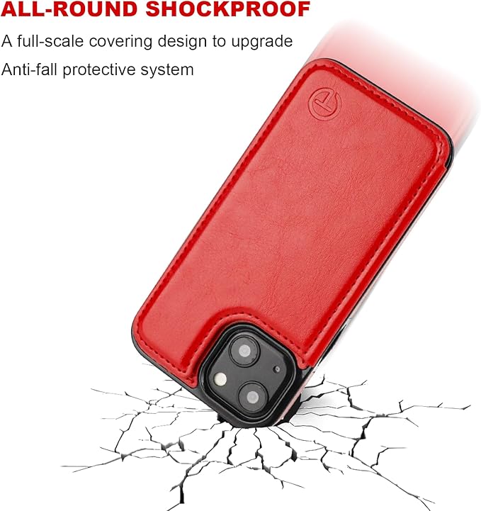 ONETOP Compatible with Magsafe for iPhone 13 Mini Wallet Case with Card Holder, PU Leather Kickstand RFID Blocking Case, Double Magnetic Clasp and Durable Shockproof Cover 5.4 Inch (Red)