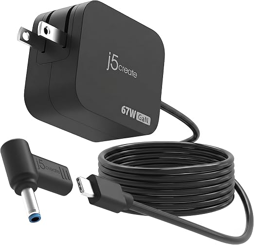 j5create 65W GaN PD USB-C Foldable Mini Charger with HP DC Converter