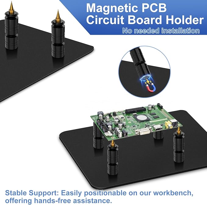 Drdefi Magnetic Helping Hands Soldering Station 10X Magnifying Lamp Large Base Third Hand Jewelry Tool Hands Free Magnifier Weighted Base with 4 Magnetic Pillar Crafts Making Electronic Hobby