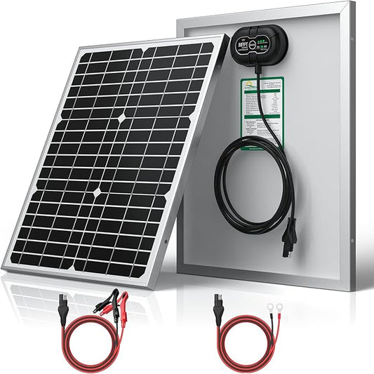 SUNER POWER 12V 20W Solar Panel Battery Charger Ultra, Built-in UltraSmart MPPT Charge Controller, Waterproof 20 Watt Solar Battery Maintainer for 12Volt AGM, Deep Cycle, Lead-Acid, Lifepo4 Battery