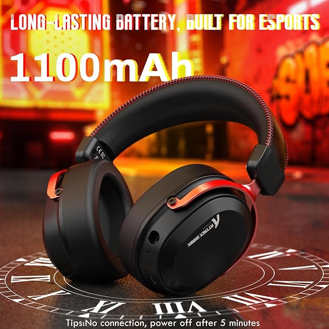 ATTACK SHARK L30PRO Wireless Gaming Headset,7.1 Surround Sound, 50mm Drivers,20ms Low Latency,Detachable Noise-Canceling Mic, Aluminum Alloy Frame,Tri-Mode Connectivity Over-Ear Headset-Black Red