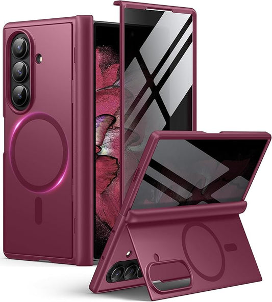 BERFY for Samsung Galaxy Z Fold 7 Case with Privacy Screen Protector, [Compatible with MagSafe][Anti Spy] Built-in Hidden Kickstand, Full-Body Shockproof Slim Phone Case for Z Fold 7, Red