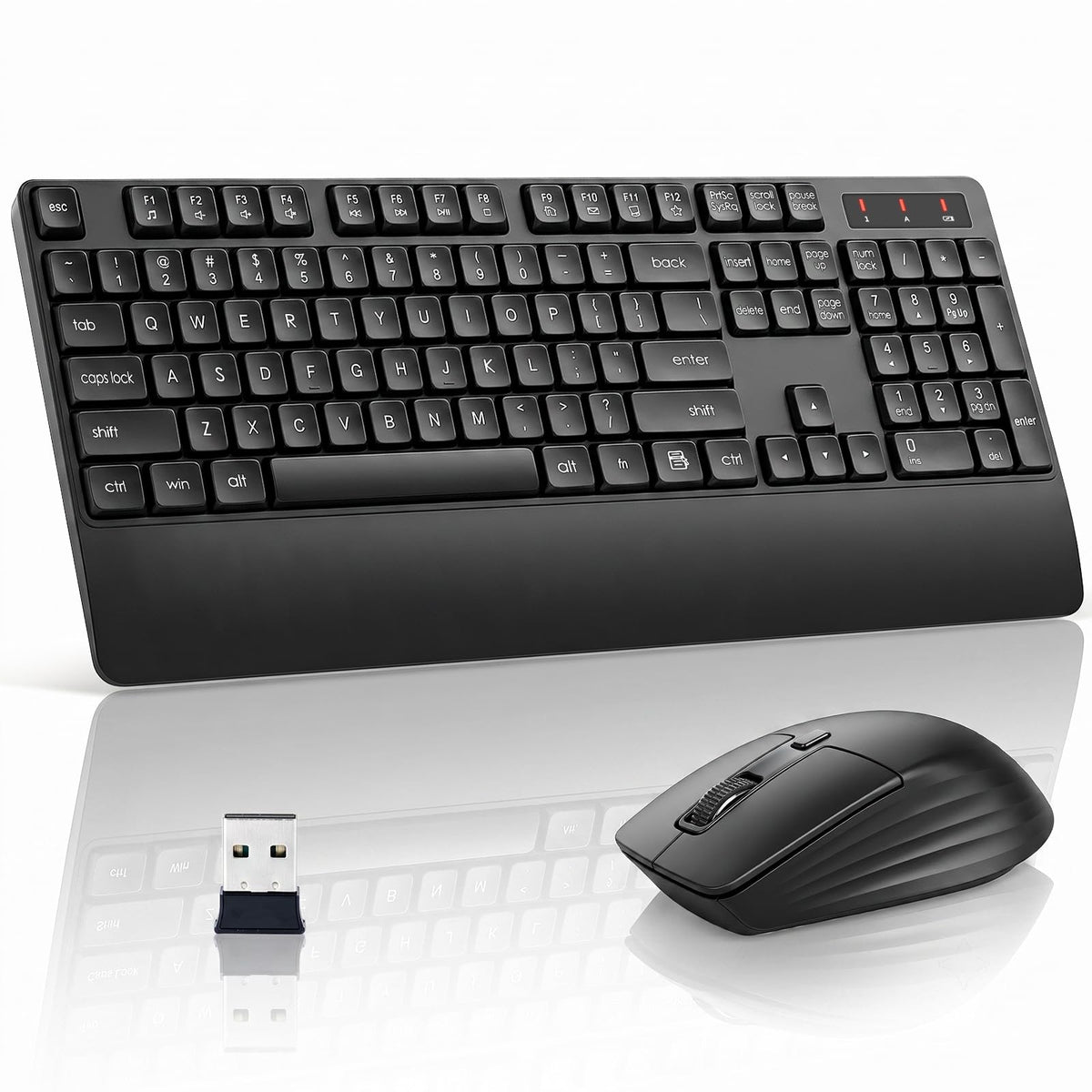 Wireless Keyboard and Mouse with Wrist Rest, 3 DPI Adjustable Mouse, 2.4G Lag-Free Cordless, Quiet and Soft Typing, Sleep Mode, Multimedia Keys, Compatible Windows Mac, Ideal for Business Home Office - Image 1