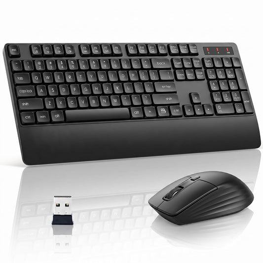 Wireless Keyboard and Mouse with Wrist Rest - 3 DPI Adjustable Mouse