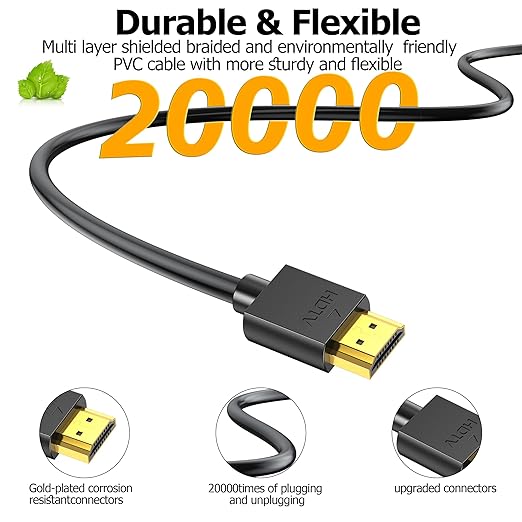 HDMI Cable 3FT 3 Pack Black, 4K HDMI Cord 3FT High Speed Shielded HDMI to HDMI 2.0 Cable with 4K@60Hz/ 2K@144Hz/ 1080P,HDCP 2.2, HDR, ARC for Laptop, Monitor, KVM, Splitter, PS5, PS4, Xbox, Soundbar