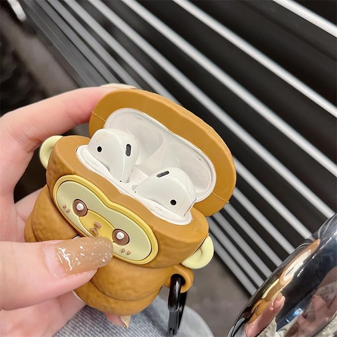 Wireless Charging Earphone Case Compatible with Airpods Pro/Pro2, Cute Animal Monkey Design Soft Silicone Full Body Protective Skin Cover, Kids Girls Women Cartoon Earbuds Accessories