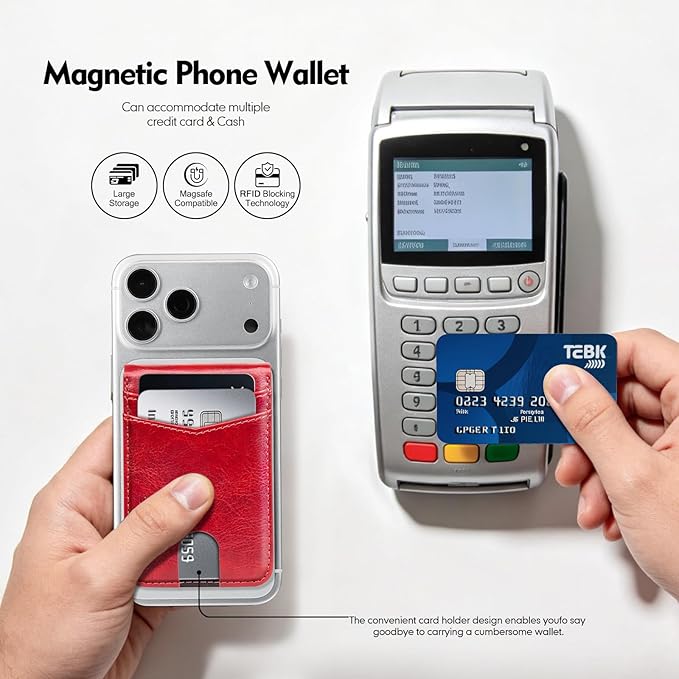 Compatible with Magsafe Case with Card Holder for Men Women Magnetic Ultra-Thin Wallet Bracket Adjustable Bracket for iPhone 17/16/15/14/13/12 Pro/Pro Max/PlusSeries,Red