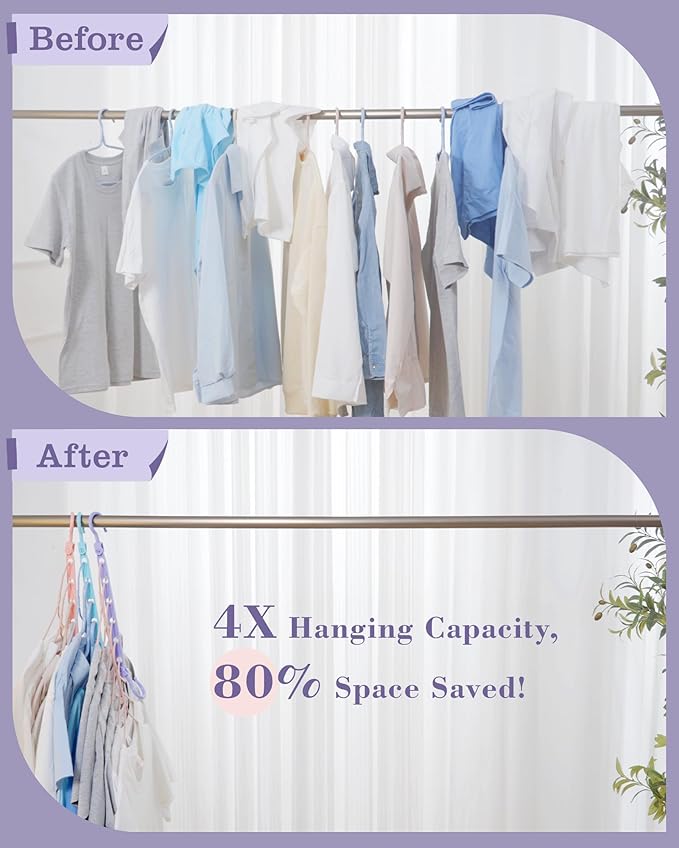 Space Saving Hangers for Clothes, 16 Pack Magic Hangers with 6 Holes and 360° Swivel Hook, Hanger Hooks Space Saver for Closet Organizers and Storage, Dorm Room Essentials for Girls, Colorful