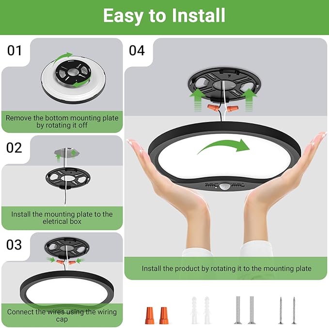 zemty 4Pack 9inch Motion Sensor Ceiling Lights Wired,18W 1800lm 3CCT/3 Mode/30-120s Timer, Bright Black LED Flush Mount Light Fixture Motion Activated for Closet Pantry Hallways Stairwells Garage