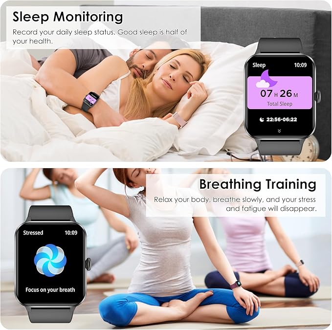 Smart Watch(Answer/Make Call), 1.85" Smartwatch for Men Women, 100+ Sport Modes, Pedometer, IP68 Waterproof Fitness Tracker, Heart Rate/Sleep Monitor, Smart Watches for Android & iOS (2 Straps)