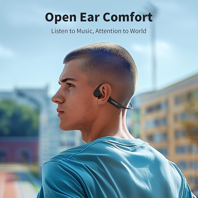 PSIER Bone Conduction Headphones, Open-Ear Bluetooth 5.4 Wireless Sport Headphones, Bone Conduction Earbuds 10H Playtimes with Mic, IPX6 Waterproof Earphones for Hiking, Cycling, Gym, Black