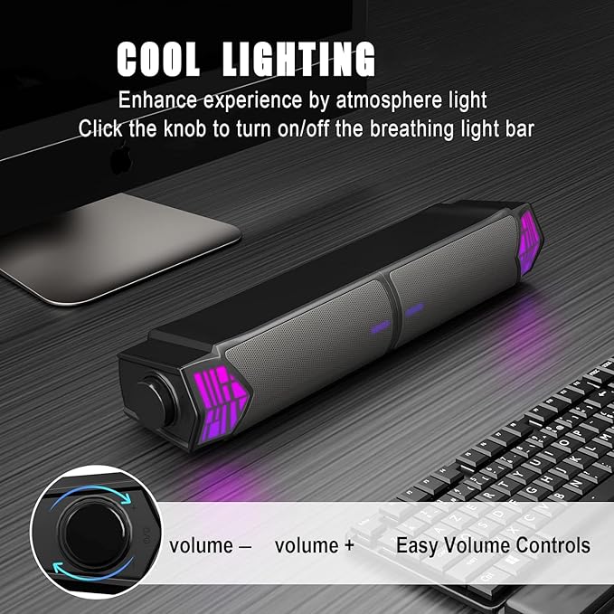 Smalody Gaming Speakers for PC, Computer Speakers for Desktop Monitor with Bluetooth, 2 in 1 Computer Speaker Soundbar, Can Be Split and Combined Freely