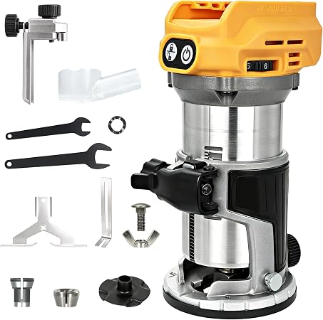 KEENTECH Brushless Cordless Compact Router, Fits DeWalt 20V Battery, 6-Speed Fixed-Base Wood Router for Woodworking (Bare Tool, No Battery)