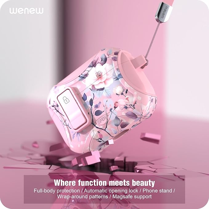wenew Compatible with AirPods Pro 3 Generation (2025) Case Cover with Phone Stand, Cleaning Kit, Lanyard, Compatible with Magsafe, Magnetic Automatic Lock iPod Pro 3 Case (Pink 2, AirPods Pro 3)